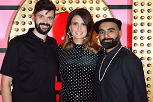 Live At The Apollo. Image shows from L to R: Fin Taylor, Ellie Taylor, Tez Ilyas. Copyright: Open Mike Productions. Live At The Apollo. Image shows from L to R: Fin Taylor, Ellie Taylor, Tez Ilyas. Copyright: Open Mike Productions.
