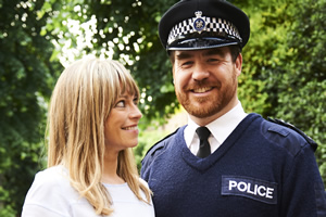 Marley's Ghosts. Image shows from L to R: Marley Wise (Sarah Alexander), Sergeant Hatfield (Stewart Wright). Marley's Ghosts. Image shows from L to R: Marley Wise (Sarah Alexander), Sergeant Hatfield (Stewart Wright).