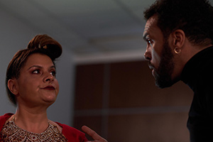 Maxxx. Image shows from L to R: Death (Nina Wadia), Maxxx (O-T Fagbenle). Maxxx. Image shows from L to R: Death (Nina Wadia), Maxxx (O-T Fagbenle).