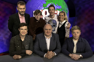 Mock The Week. Image shows from L to R: Hugh Dennis, Ed Gamble, James Acaster, Dara O Briain, John Robins, Sara Pascoe, Rob Beckett. Copyright: Angst Productions. Mock The Week. Image shows from L to R: Hugh Dennis, Ed Gamble, James Acaster, Dara O Briain, John Robins, Sara Pascoe, Rob Beckett. Copyright: Angst Productions.