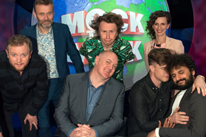 Mock The Week. Image shows from L to R: Miles Jupp, Hugh Dennis, Dara O Briain, Milton Jones, Ed Gamble, Felicity Ward, Nish Kumar. Copyright: Angst Productions. Mock The Week. Image shows from L to R: Miles Jupp, Hugh Dennis, Dara O Briain, Milton Jones, Ed Gamble, Felicity Ward, Nish Kumar. Copyright: Angst Productions.