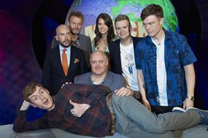 Mock The Week. Image shows from L to R: James Acaster, Tom Allen, Hugh Dennis, Dara O Briain, Ellie Taylor, Ari Eldjárn, Ed Gamble. Copyright: Angst Productions. Mock The Week. Image shows from L to R: James Acaster, Tom Allen, Hugh Dennis, Dara O Briain, Ellie Taylor, Ari Eldjárn, Ed Gamble. Copyright: Angst Productions.