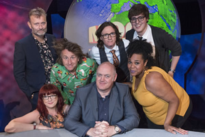 Mock The Week. Image shows from L to R: Hugh Dennis, Angela Barnes, Milton Jones, Dara O Briain, Ed Byrne, Desiree Burch, Glenn Moore. Copyright: Angst Productions. Mock The Week. Image shows from L to R: Hugh Dennis, Angela Barnes, Milton Jones, Dara O Briain, Ed Byrne, Desiree Burch, Glenn Moore. Copyright: Angst Productions.