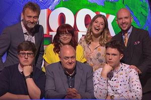 Mock The Week. Image shows from L to R: Hugh Dennis, Glenn Moore, Angela Barnes, Dara O Briain, Olga Koch, Ed Gamble, Tom Allen. Copyright: Angst Productions. Mock The Week. Image shows from L to R: Hugh Dennis, Glenn Moore, Angela Barnes, Dara O Briain, Olga Koch, Ed Gamble, Tom Allen. Copyright: Angst Productions.