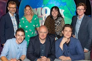 Mock The Week. Image shows from L to R: Hugh Dennis, Larry Dean, Tiffany Stevenson, Dara O Briain, Maisie Adam, Ed Gamble, Ed Byrne. Copyright: Angst Productions. Mock The Week. Image shows from L to R: Hugh Dennis, Larry Dean, Tiffany Stevenson, Dara O Briain, Maisie Adam, Ed Gamble, Ed Byrne. Copyright: Angst Productions.