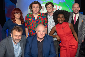 Mock The Week. Image shows from L to R: Hugh Dennis, Angela Barnes, Milton Jones, Dara O Briain, Ed Byrne, Sophie Duker, Tom Allen. Copyright: Angst Productions. Mock The Week. Image shows from L to R: Hugh Dennis, Angela Barnes, Milton Jones, Dara O Briain, Ed Byrne, Sophie Duker, Tom Allen. Copyright: Angst Productions.