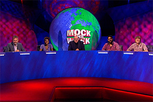 Mock The Week. Image shows from L to R: Hugh Dennis, Sophie Duker, Dara O Briain, Eshaan Akbar, Maisie Adam. Copyright: Angst Productions. Mock The Week. Image shows from L to R: Hugh Dennis, Sophie Duker, Dara O Briain, Eshaan Akbar, Maisie Adam. Copyright: Angst Productions.