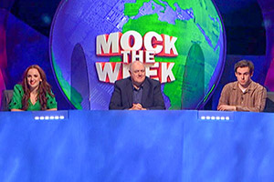 Mock The Week. Image shows from L to R: Catherine Bohart, Dara O Briain, Rhys James. Copyright: Angst Productions. Mock The Week. Image shows from L to R: Catherine Bohart, Dara O Briain, Rhys James. Copyright: Angst Productions.
