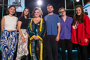 BBC New Comedy Awards. Image shows from L to R: Tamsyn Kelly, Priya Hall, Kiri Pritchard-McLean, Eddy Hare, Jamie Finn, Anna Thomas. Copyright: Phil McIntyre Entertainment. BBC New Comedy Awards. Image shows from L to R: Tamsyn Kelly, Priya Hall, Kiri Pritchard-McLean, Eddy Hare, Jamie Finn, Anna Thomas. Copyright: Phil McIntyre Entertainment.