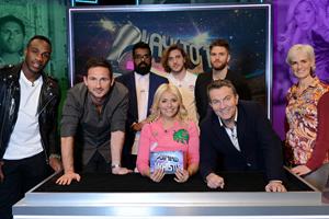 Play To The Whistle. Image shows from L to R: Michail Antonio, Frank Lampard, Romesh Ranganathan, Holly Willoughby, Seann Walsh, Bradley Walsh, Joel Dommett, Judy Murray. Copyright: Hungry Bear Media. Play To The Whistle. Image shows from L to R: Michail Antonio, Frank Lampard, Romesh Ranganathan, Holly Willoughby, Seann Walsh, Bradley Walsh, Joel Dommett, Judy Murray. Copyright: Hungry Bear Media.
