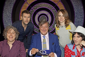 QI. Image shows from L to R: Alan Davies, Rhod Gilbert, Stephen Fry, Cariad Lloyd, Noel Fielding. Copyright: TalkbackThames. QI. Image shows from L to R: Alan Davies, Rhod Gilbert, Stephen Fry, Cariad Lloyd, Noel Fielding. Copyright: TalkbackThames.