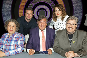 QI. Image shows from L to R: Alan Davies, Dermot O'Leary, Stephen Fry, Cariad Lloyd, Phill Jupitus. Copyright: TalkbackThames. QI. Image shows from L to R: Alan Davies, Dermot O'Leary, Stephen Fry, Cariad Lloyd, Phill Jupitus. Copyright: TalkbackThames.