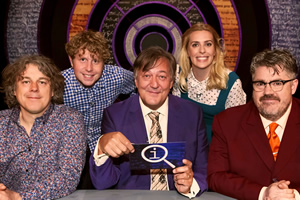 QI. Image shows from L to R: Alan Davies, Josh Widdicombe, Stephen Fry, Sara Pascoe, Phill Jupitus. Copyright: TalkbackThames. QI. Image shows from L to R: Alan Davies, Josh Widdicombe, Stephen Fry, Sara Pascoe, Phill Jupitus. Copyright: TalkbackThames.