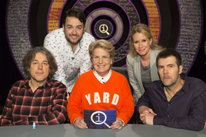 QI. Image shows from L to R: Alan Davies, Jason Manford, Sandi Toksvig, Lucy Beaumont, Rhod Gilbert. Copyright: TalkbackThames. QI. Image shows from L to R: Alan Davies, Jason Manford, Sandi Toksvig, Lucy Beaumont, Rhod Gilbert. Copyright: TalkbackThames.