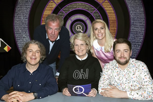 QI. Image shows from L to R: Alan Davies, Jeremy Clarkson, Sandi Toksvig, Sara Pascoe, Jason Manford. Copyright: TalkbackThames. QI. Image shows from L to R: Alan Davies, Jeremy Clarkson, Sandi Toksvig, Sara Pascoe, Jason Manford. Copyright: TalkbackThames.