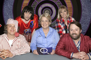 QI. Image shows from L to R: Alan Davies, Noel Fielding, Sandi Toksvig, Holly Walsh, David Mitchell. Copyright: TalkbackThames. QI. Image shows from L to R: Alan Davies, Noel Fielding, Sandi Toksvig, Holly Walsh, David Mitchell. Copyright: TalkbackThames.