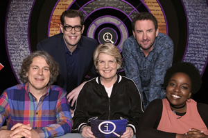 QI. Image shows from L to R: Alan Davies, Richard Osman, Sandi Toksvig, Lee Mack, Lolly Adefope. Copyright: TalkbackThames. QI. Image shows from L to R: Alan Davies, Richard Osman, Sandi Toksvig, Lee Mack, Lolly Adefope. Copyright: TalkbackThames.