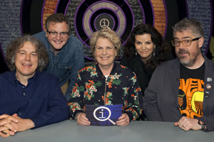 QI. Image shows from L to R: Alan Davies, Miles Jupp, Sandi Toksvig, Deirdre O'Kane, Phill Jupitus. Copyright: TalkbackThames. QI. Image shows from L to R: Alan Davies, Miles Jupp, Sandi Toksvig, Deirdre O'Kane, Phill Jupitus. Copyright: TalkbackThames.