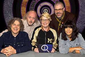 QI. Image shows from L to R: Alan Davies, Bill Bailey, Sandi Toksvig, Phill Jupitus, Claudia Winkleman. Copyright: TalkbackThames. QI. Image shows from L to R: Alan Davies, Bill Bailey, Sandi Toksvig, Phill Jupitus, Claudia Winkleman. Copyright: TalkbackThames.