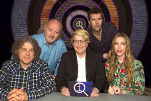 QI. Image shows from L to R: Alan Davies, Bill Bailey, Sandi Toksvig, Rhod Gilbert, Katherine Ryan. Copyright: TalkbackThames. QI. Image shows from L to R: Alan Davies, Bill Bailey, Sandi Toksvig, Rhod Gilbert, Katherine Ryan. Copyright: TalkbackThames.