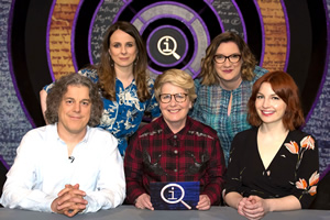 QI. Image shows from L to R: Alan Davies, Cariad Lloyd, Sandi Toksvig, Sarah Millican, Alice Levine. Copyright: TalkbackThames. QI. Image shows from L to R: Alan Davies, Cariad Lloyd, Sandi Toksvig, Sarah Millican, Alice Levine. Copyright: TalkbackThames.