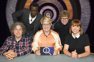 QI. Image shows from L to R: Alan Davies, Stephen K Amos, Sandi Toksvig, Josh Widdicombe, Cally Beaton. Copyright: TalkbackThames. QI. Image shows from L to R: Alan Davies, Stephen K Amos, Sandi Toksvig, Josh Widdicombe, Cally Beaton. Copyright: TalkbackThames.