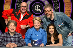 QI. Image shows from L to R: Alan Davies, Danny Baker, Sandi Toksvig, Phill Jupitus, Teri Hatcher. Copyright: TalkbackThames. QI. Image shows from L to R: Alan Davies, Danny Baker, Sandi Toksvig, Phill Jupitus, Teri Hatcher. Copyright: TalkbackThames.