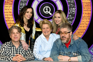 QI. Image shows from L to R: Alan Davies, Bridget Christie, Sandi Toksvig, Victoria Coren Mitchell, Phill Jupitus. Copyright: TalkbackThames. QI. Image shows from L to R: Alan Davies, Bridget Christie, Sandi Toksvig, Victoria Coren Mitchell, Phill Jupitus. Copyright: TalkbackThames.