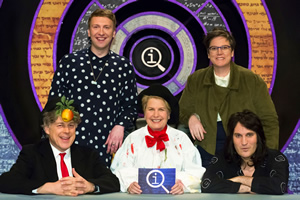 QI. Image shows from L to R: Alan Davies, Joe Lycett, Sandi Toksvig, Hannah Gadsby, Noel Fielding. Copyright: TalkbackThames. QI. Image shows from L to R: Alan Davies, Joe Lycett, Sandi Toksvig, Hannah Gadsby, Noel Fielding. Copyright: TalkbackThames.