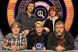 QI. Image shows from L to R: Alan Davies, Rhod Gilbert, Sandi Toksvig, Cally Beaton, Phill Jupitus. Copyright: TalkbackThames. QI. Image shows from L to R: Alan Davies, Rhod Gilbert, Sandi Toksvig, Cally Beaton, Phill Jupitus. Copyright: TalkbackThames.
