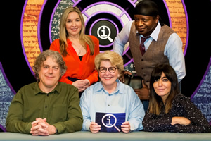 QI. Image shows from L to R: Alan Davies, Victoria Coren Mitchell, Sandi Toksvig, Stephen K Amos, Claudia Winkleman. Copyright: TalkbackThames. QI. Image shows from L to R: Alan Davies, Victoria Coren Mitchell, Sandi Toksvig, Stephen K Amos, Claudia Winkleman. Copyright: TalkbackThames.