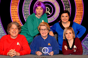 QI. Image shows from L to R: Alan Davies, Joe Lycett, Sandi Toksvig, Susan Calman, Holly Walsh. Copyright: TalkbackThames. QI. Image shows from L to R: Alan Davies, Joe Lycett, Sandi Toksvig, Susan Calman, Holly Walsh. Copyright: TalkbackThames.