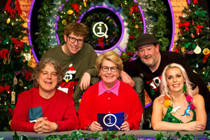 QI. Image shows from L to R: Alan Davies, Josh Widdicombe, Sandi Toksvig, Johnny Vegas, Sara Pascoe. QI. Image shows from L to R: Alan Davies, Josh Widdicombe, Sandi Toksvig, Johnny Vegas, Sara Pascoe.
