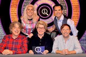 QI. Image shows from L to R: Alan Davies, Sara Pascoe, Sandi Toksvig, Jimmy Carr, Andrew Maxwell. QI. Image shows from L to R: Alan Davies, Sara Pascoe, Sandi Toksvig, Jimmy Carr, Andrew Maxwell.