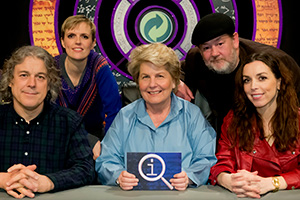 QI. Image shows from L to R: Alan Davies, Holly Walsh, Sandi Toksvig, Johnny Vegas, Bridget Christie. QI. Image shows from L to R: Alan Davies, Holly Walsh, Sandi Toksvig, Johnny Vegas, Bridget Christie.