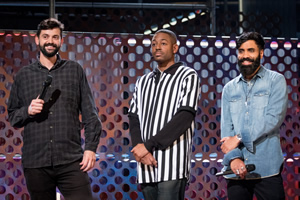 Roast Battle. Image shows from L to R: Fin Taylor, Brian Moses, Paul Chowdhry. Roast Battle. Image shows from L to R: Fin Taylor, Brian Moses, Paul Chowdhry.