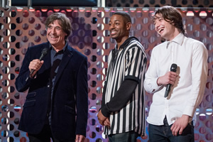 Roast Battle. Image shows from L to R: Mark Steel, Brian Moses, Elliot Steel. Roast Battle. Image shows from L to R: Mark Steel, Brian Moses, Elliot Steel.
