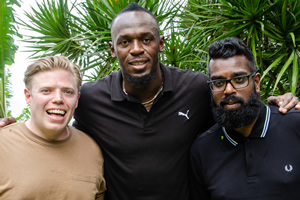 Rob And Romesh Vs. Image shows from L to R: Rob Beckett, Usain Bolt, Romesh Ranganathan. Copyright: CPL Productions. Rob And Romesh Vs. Image shows from L to R: Rob Beckett, Usain Bolt, Romesh Ranganathan. Copyright: CPL Productions.