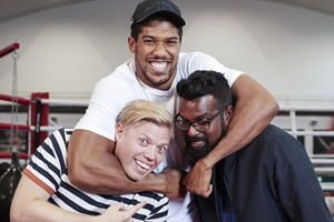 Rob And Romesh Vs. Image shows from L to R: Rob Beckett, Anthony Joshua, Romesh Ranganathan. Copyright: CPL Productions. Rob And Romesh Vs. Image shows from L to R: Rob Beckett, Anthony Joshua, Romesh Ranganathan. Copyright: CPL Productions.