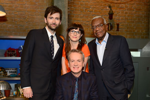 Room 101. Image shows from L to R: David Tennant, Aisling Bea, Frank Skinner, Trevor McDonald. Copyright: Hat Trick Productions. Room 101. Image shows from L to R: David Tennant, Aisling Bea, Frank Skinner, Trevor McDonald. Copyright: Hat Trick Productions.