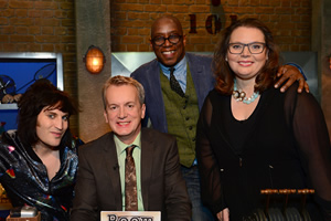 Room 101. Image shows from L to R: Noel Fielding, Frank Skinner, Ian Wright, Joanna Scanlan. Copyright: Hat Trick Productions. Room 101. Image shows from L to R: Noel Fielding, Frank Skinner, Ian Wright, Joanna Scanlan. Copyright: Hat Trick Productions.