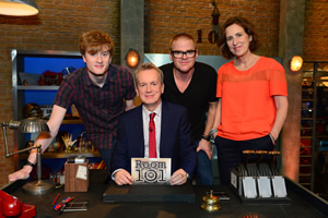 Room 101. Image shows from L to R: James Acaster, Frank Skinner, Heston Blumenthal, Kirsty Wark. Copyright: Hat Trick Productions. Room 101. Image shows from L to R: James Acaster, Frank Skinner, Heston Blumenthal, Kirsty Wark. Copyright: Hat Trick Productions.