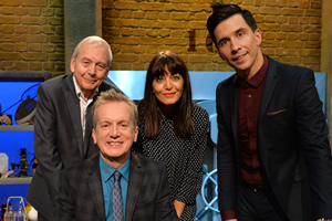 Room 101. Image shows from L to R: John Humphrys, Frank Skinner, Claudia Winkleman, Russell Kane. Copyright: Hat Trick Productions. Room 101. Image shows from L to R: John Humphrys, Frank Skinner, Claudia Winkleman, Russell Kane. Copyright: Hat Trick Productions.