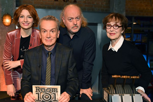 Room 101. Image shows from L to R: Alice Levine, Frank Skinner, Bill Bailey, Una Stubbs. Copyright: Hat Trick Productions. Room 101. Image shows from L to R: Alice Levine, Frank Skinner, Bill Bailey, Una Stubbs. Copyright: Hat Trick Productions.