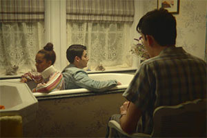 Sex Education. Image shows from L to R: Kate (Olivia Gray), Sam (Jonny Amies), Otis Milburn (Asa Butterfield). Copyright: Eleven Film. Sex Education. Image shows from L to R: Kate (Olivia Gray), Sam (Jonny Amies), Otis Milburn (Asa Butterfield). Copyright: Eleven Film.