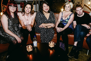Stand-Up For Radio Wales. Image shows from L to R: Angela Barnes, Lou Sanders, Evelyn Mok, Kiri Pritchard-McLean, Matt Rees. Stand-Up For Radio Wales. Image shows from L to R: Angela Barnes, Lou Sanders, Evelyn Mok, Kiri Pritchard-McLean, Matt Rees.