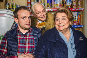 Still Open All Hours. Image shows from L to R: Leroy (James Baxter), Granville (David Jason), Nurse Gladys Emmanuel (Lynda Baron). Copyright: BBC. Still Open All Hours. Image shows from L to R: Leroy (James Baxter), Granville (David Jason), Nurse Gladys Emmanuel (Lynda Baron). Copyright: BBC.