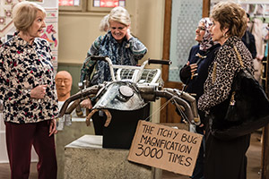 Still Open All Hours. Image shows from L to R: Mavis (Maggie Ollerenshaw), Kath Agnew (Sally Lindsay), Mrs Hussein (Nina Wadia), Madge (Brigit Forsyth). Copyright: BBC. Still Open All Hours. Image shows from L to R: Mavis (Maggie Ollerenshaw), Kath Agnew (Sally Lindsay), Mrs Hussein (Nina Wadia), Madge (Brigit Forsyth). Copyright: BBC.