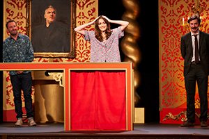 Taskmaster. Image shows from L to R: Lee Mack, Charlotte Ritchie, Mike Wozniak. Copyright: Avalon Television. Taskmaster. Image shows from L to R: Lee Mack, Charlotte Ritchie, Mike Wozniak. Copyright: Avalon Television.