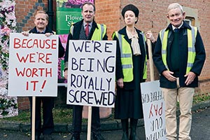 The Windsors. Image shows from L to R: Edward (Matthew Cottle), Andrew (Tim Wallers), Princess Anne (Vicki Pepperdine), Charles (Harry Enfield). Copyright: Noho Film and TV. The Windsors. Image shows from L to R: Edward (Matthew Cottle), Andrew (Tim Wallers), Princess Anne (Vicki Pepperdine), Charles (Harry Enfield). Copyright: Noho Film and TV.